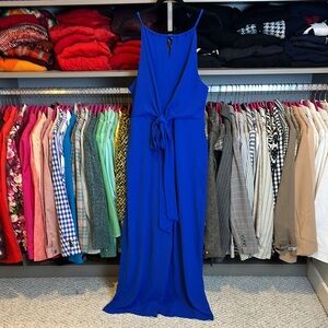 Chic Me royal blue sleeveless front tie adjustable neckline jumpsuit size L NWOT